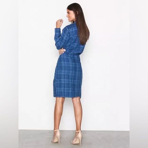 Polo Ralph Lauren Indigo Dyed Blue Plaid Linen Tie Front Sarong Shirt Dress - Picture 8 of 16